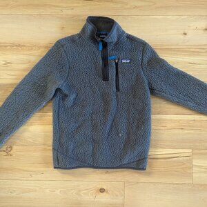 RETIRED Patagonia Kids Retro Pile Fleece 1/4-Zip pullover grey blue 12 Large